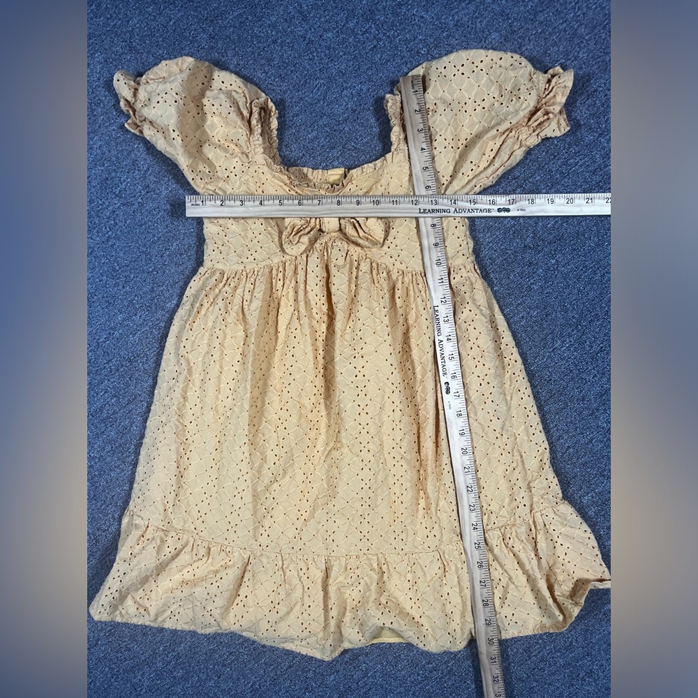 Janie And Jack Eyelet Puff Sleeve Golden Yellow Autumn Dress Girls Size 14 - Picture 5 of 8